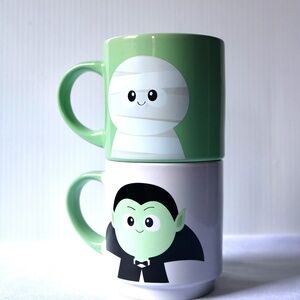 MUG SHOTZ Set of 2 Stackable Coffee Mugs Mint Green Mummy Vampire Halloween Fall